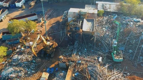 Steel junk yard recycle process Video stock 119489178