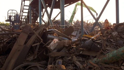 Steel junk yard recycle process Stock Footage 119489515