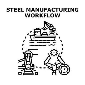 Steel manufacturing workflow with production process steps Illustrazione stock