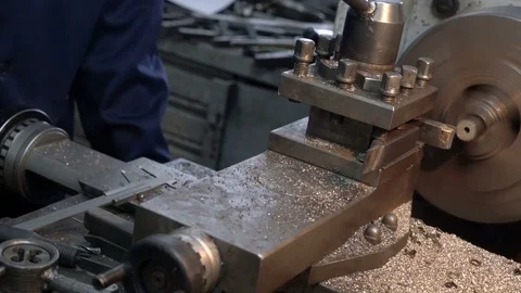 Steel metal cutting machine process by lathe in the car workshop Stock Footage 75316724