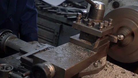 Steel metal cutting machine process by lathe in the car workshop Stock Footage 75317218