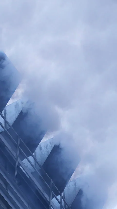 Steel modern warehouse in grain elevator. Factory elevator smoking. Vertical Stock Footage 317939105