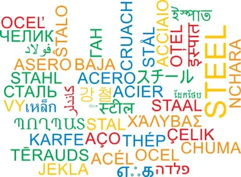 Steel multilanguage wordcloud background concept Stock-Illustration
