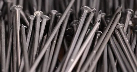 Steel nails for construction work, nails made of steel for working with wooden Stock Footage 280369920