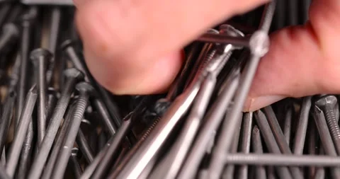 Steel nails for construction work, nails made of steel for working with wooden Stock Footage 280636254