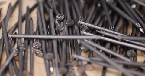 Steel nails for construction work, nails made of steel for working with wooden Stock Footage 281043603