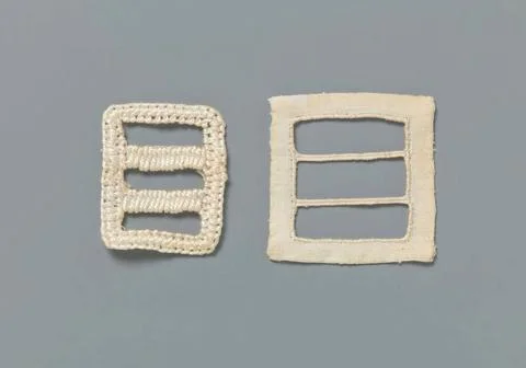 Steel needle lace rectangular frame with two parallel running bars. Steel ... Stock-Fotos