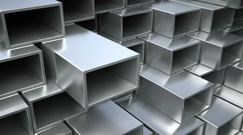 Steel or aluminum square tubing on warehouse . Stock Footage
