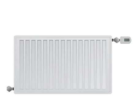 Steel panel radiator. Managing electronic thermal head with a display. Stock Illustration