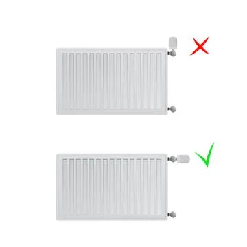Steel panel radiators vector illustration. Correct and incorrect location of  Stock Illustration