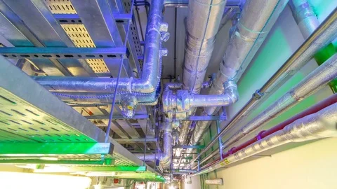 Steel pipe management for network or electric cable with metal flex pipe or Stock Footage 85089990