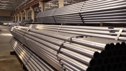 Steel pipe warehouse Stockbeeldmateriaal 164043298