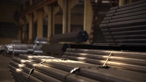 Steel pipe warehouse Video stock 164043323