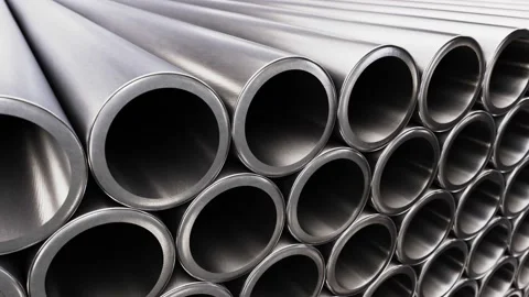 Steel pipes stacked at warehouse looping 3D animation Stock-Footage 219856421