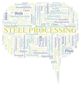 Steel Processing typography word cloud create with the text only. Illustrazione stock