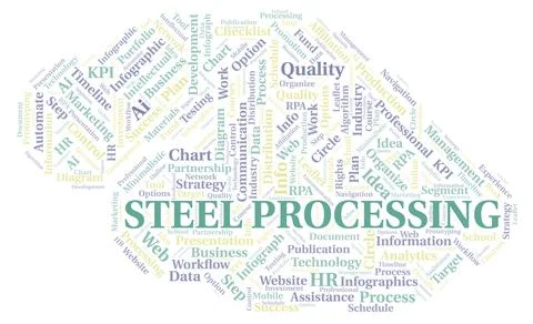Steel Processing typography word cloud create with the text only. Illustrazione stock