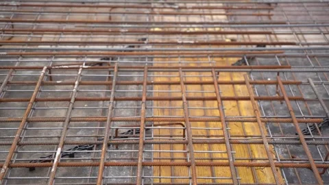 Steel Reinforcement Grid on Construction Slab Stock Footage 313728903
