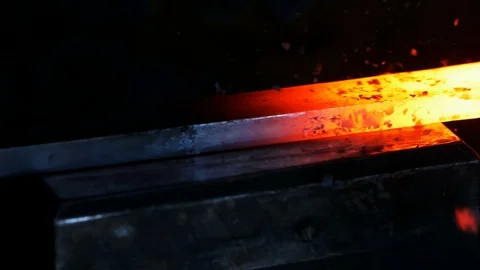 Steel rod is being processed with automatic hammer slow motion Видео 91806268