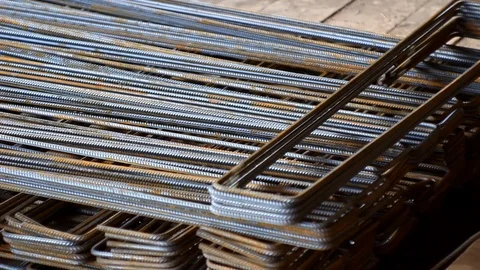 Steel rods stacked in a stack. Stock Footage 126839039