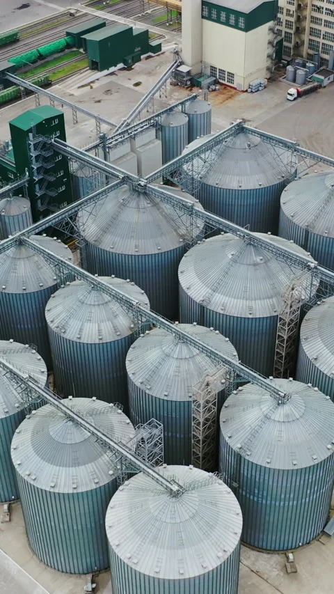 Steel round elevators on field. Stock Footage 279016715