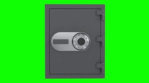 Steel Safe Dial Lock Unlocking and Open Door Animation on Green Chroma Key 4K Stock Footage 300768607