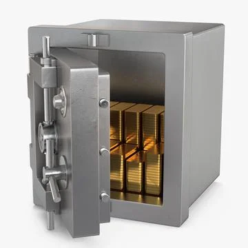 Steel Safe with Gold Bars 3D Model