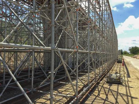 Steel scaffold for build concrete bridge Stock Photos