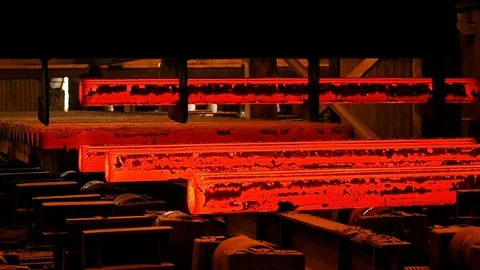 Steel seamless pipe production line. Hot metal tubes. Heavy industry. Stock Footage