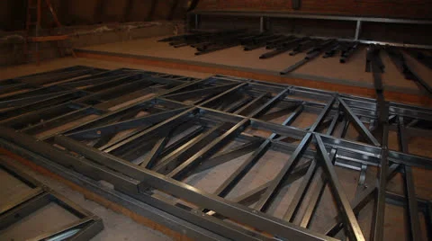 Steel sections of the frame house. Stock Footage 27131694