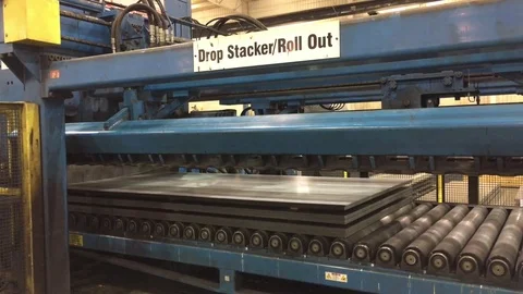 Steel Sheets Move on Conveyor Video stock 82212816