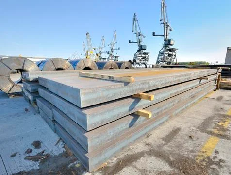 Steel stack in harbor Stock Photos