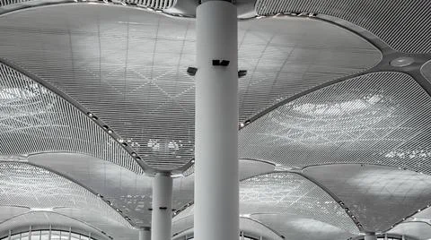 Steel structure geometry construction as the background. roof of huge buildin Stock Photos