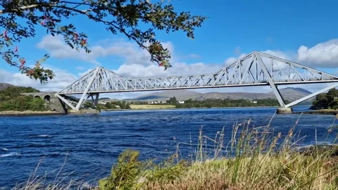 Steel structure large bridge in Scotland across  bay Stock Footage 293712601