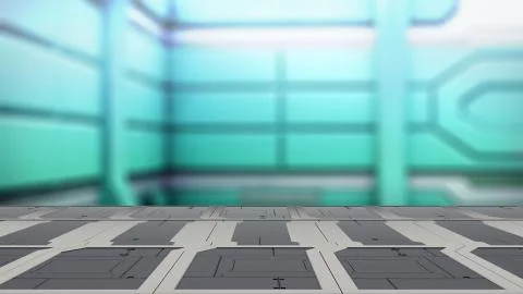 Steel table on a spaceship, sci-fi Background - can used for display or monta Иллюстрация