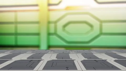 Steel table on a spaceship, sci-fi Background - can used for display or monta 库存插图