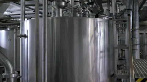 Steel Tanks For Pasteurization Or Fermentation In A Dairy Or Brewery Factory 스톡 동영상 246741083
