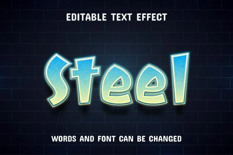 Steel text - neon text effect editable Illustrazione stock