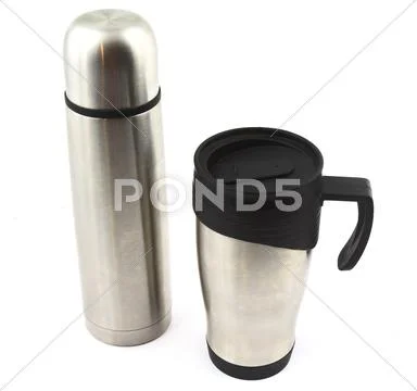 Steel thermos and travel mug Stock Photos