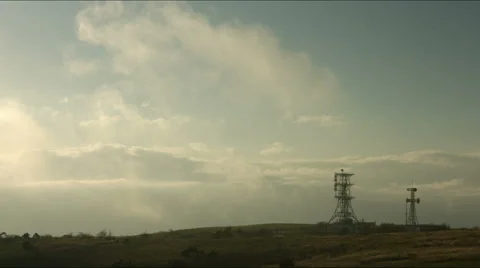 Steel tower and cloud stream  at Takabocchikogen Stock Footage 68446023