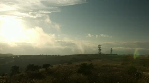 Steel tower and cloud stream wide angle at Takabocchikogen Stock Footage 68446049