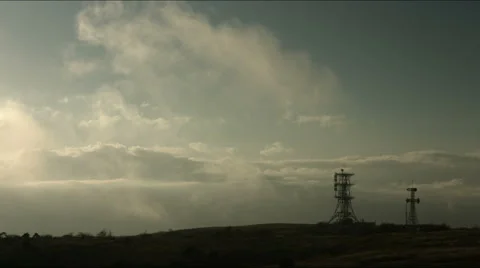 Steel tower and cloud stream  at Takabocchikogen, no color grade Stock Footage 68446641