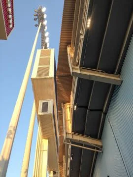 Steel tower structure at baseball stadium geometric background Stock Photos