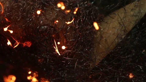 Steel Wool Threads Burn MAC Stock Footage 74726996