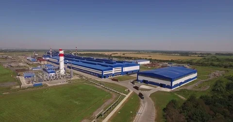 Steel works is among the fields, top view of a metallurgical plant Stock Footage 73158142