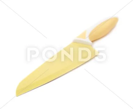 Steel yellow knife isolated over the white background Stock Photos