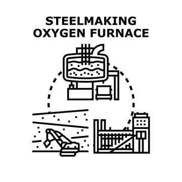 Steelmaking oxygen furnace process vector illustration concept Stock Illustration