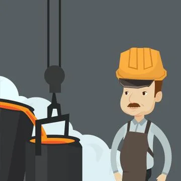 Steelworker in hardhat at work in the foundry Stock Illustration
