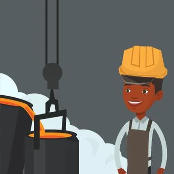 Steelworker in hardhat at work in the foundry Stock Illustration