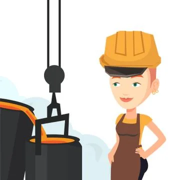 Steelworker in hardhat at work in the foundry Stock Illustration
