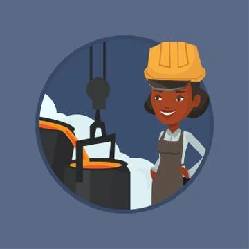 Steelworker in hardhat at work in the foundry Stock Illustration